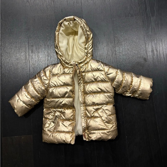 Golden pink puffer coat toddler 12-18m - Picture 1 of 2
